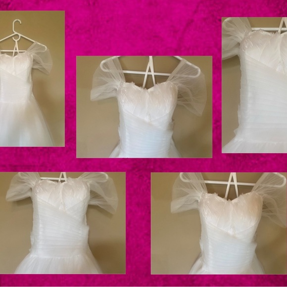 Handmade Wedding Dress Tulle Floral butterfly Appliqués, Feather Bust Long Train - Picture 8 of 17